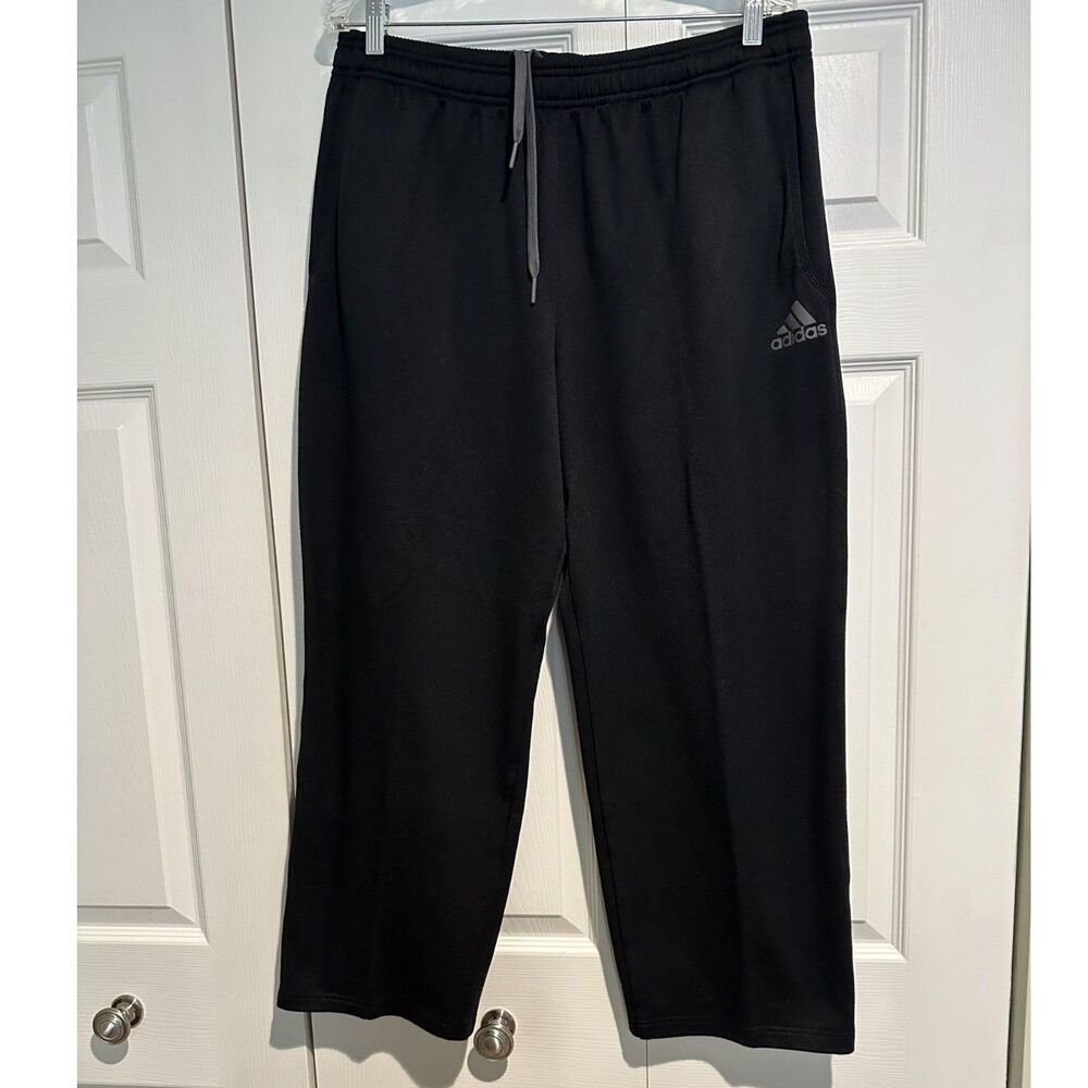 adidas Climawarm Solid Black Fleece Open Hem Sweatpants Mens Size XL